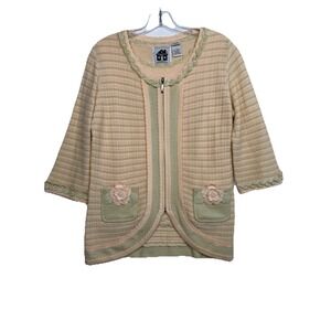 Storybook Knits Full Zip Cardigan Tank Top Set Green Peach Grannycore Cottage S